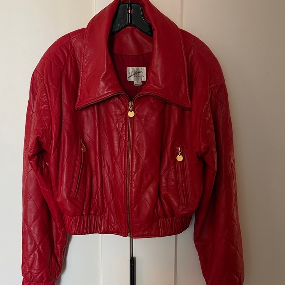 VINTAGE VAKKO Quilted Leather Bomber Oversized Jacket Red Color Size Small
